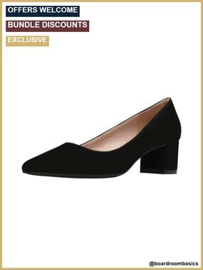 2" Chunky Block Heel Pumps - Faux Leather, Pointed Toe, Cushioned Insole,